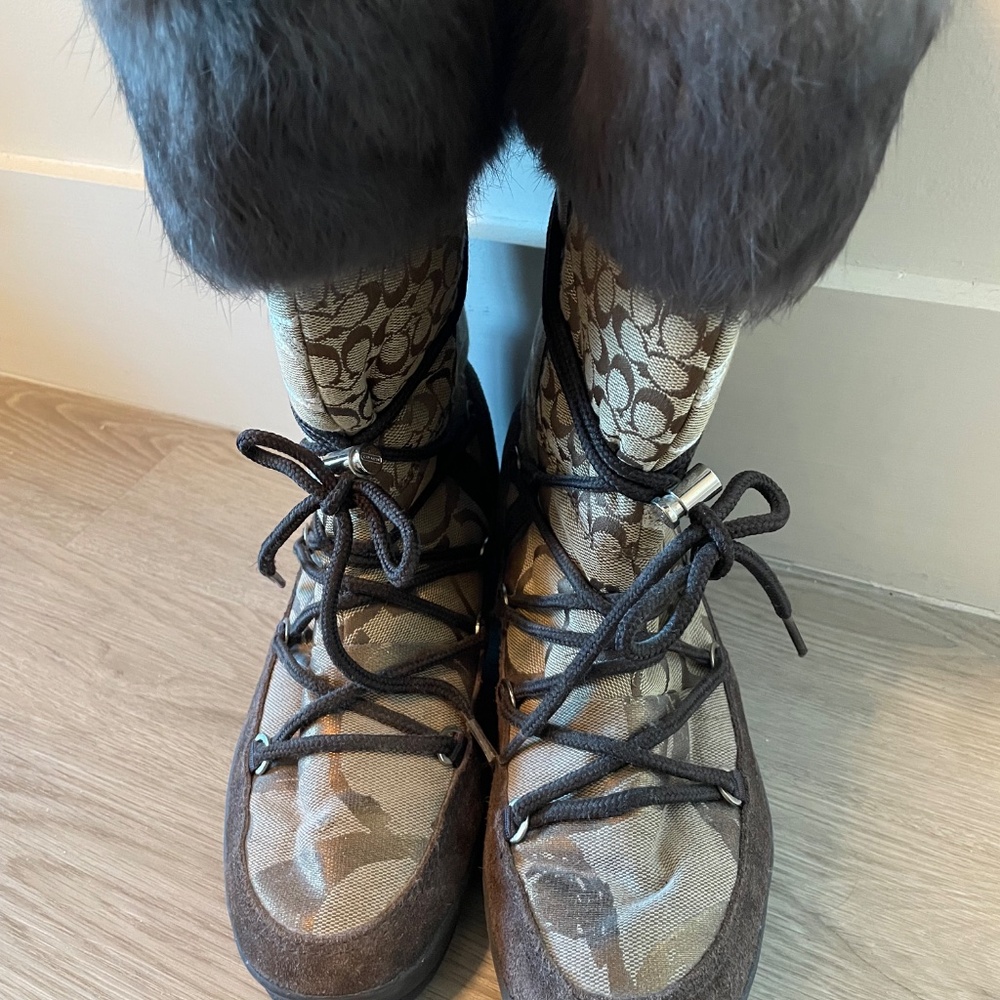 Coach Fur Brown Monogram Patchwork Winter Boots - image 7